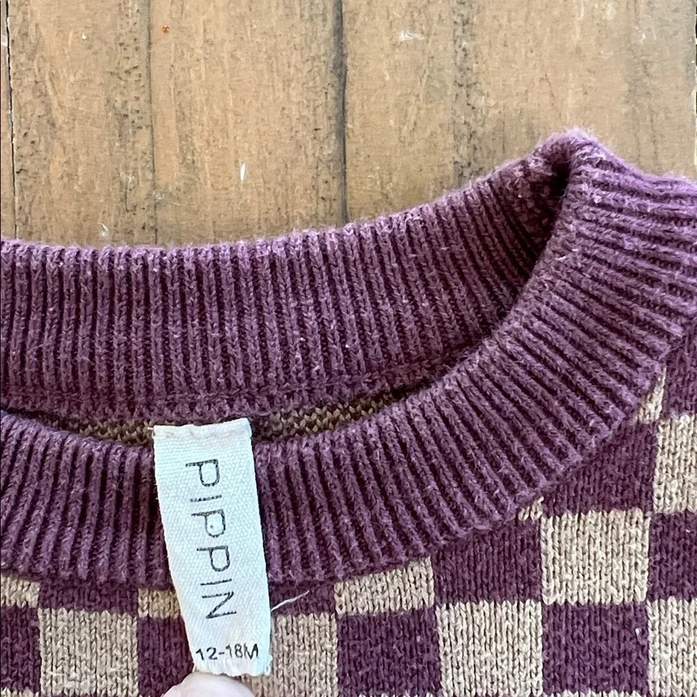 Pippin knit Purple Checkered Sweater and Leggings Set kids 12-18 months
